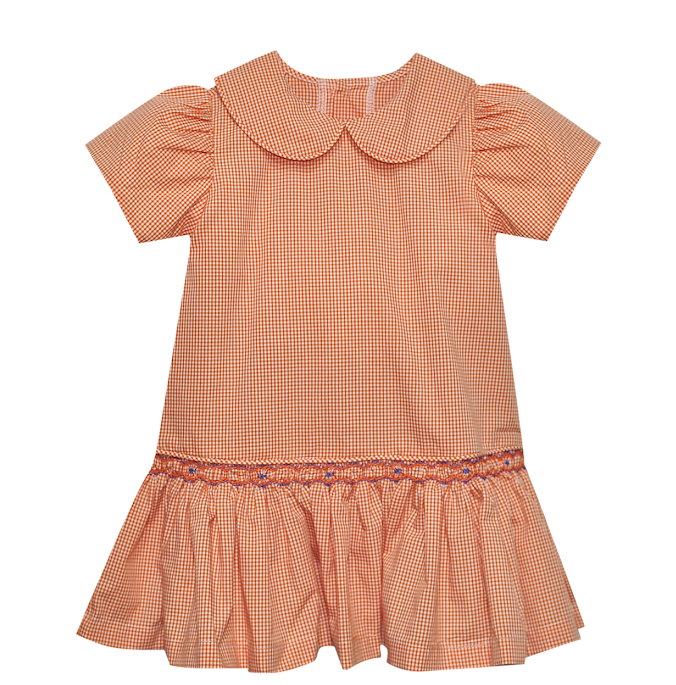 Tiger Orange/Purple Smocked Drop Waist Dress