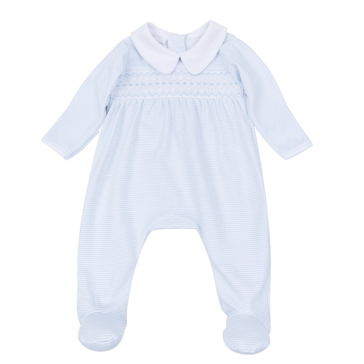 Benjamin Blue Stripe Smocked Footie