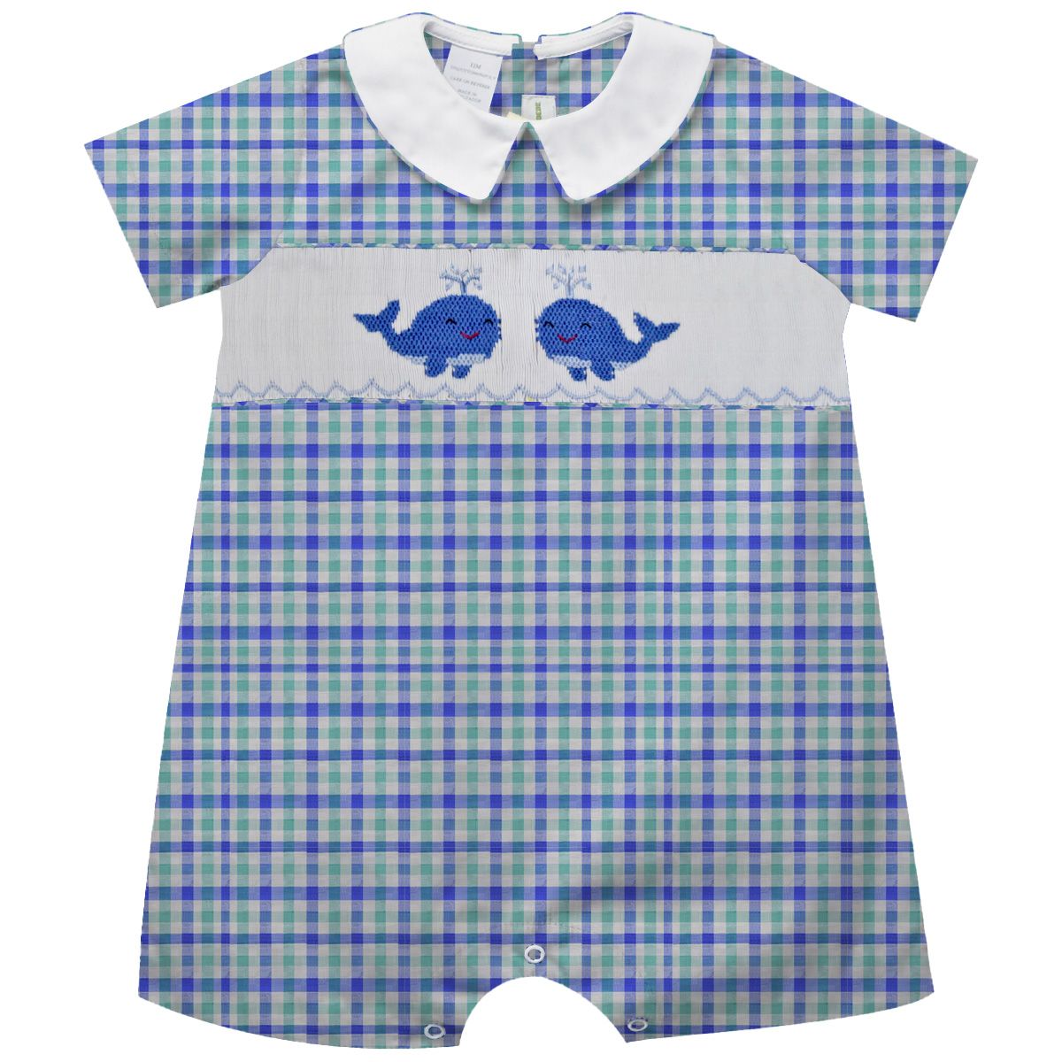 Whales Smocked Plaid Seersucker Boys Bubble S/S