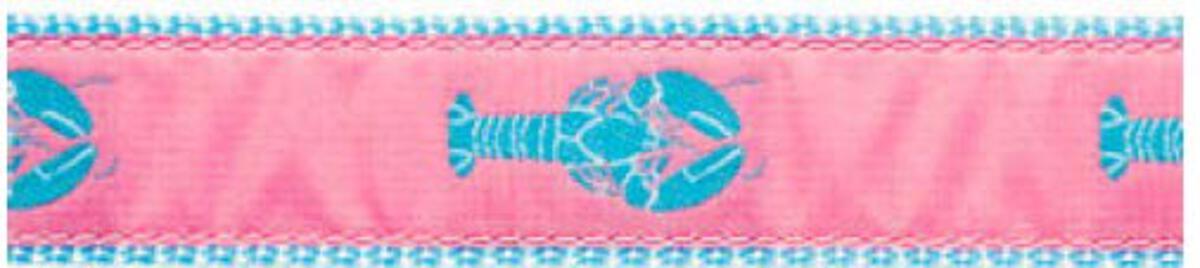 Blue Lobster on Pink, White Cotton Web Belt w/ Leather Tabs