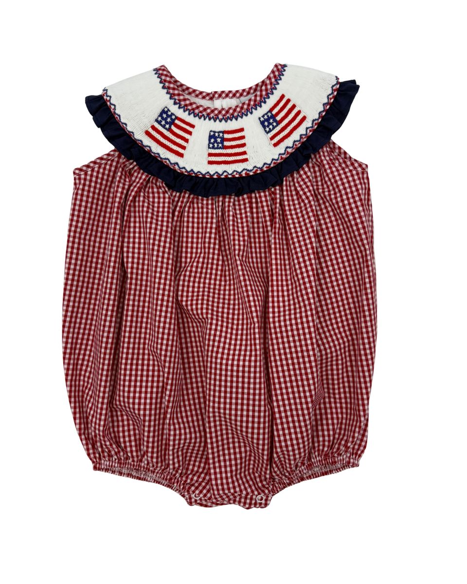 Red Windowpane Smocked Flag Yoke Bubble