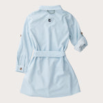 Girl's LS Belted Shirt Dress Clear Sky Gingham