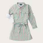 Girl's LS Belted Shirt Dress Holiday Plaid
