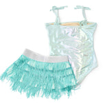 Mint Ombre 1PC Swimsuit & Fringe Skirt