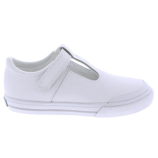 Drew White Leather Sneaker w/ Gray Stripe
