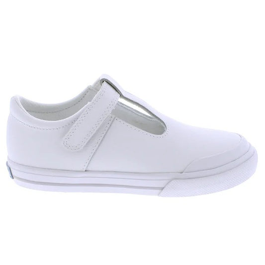 Drew White Leather Sneaker w/ Gray Stripe