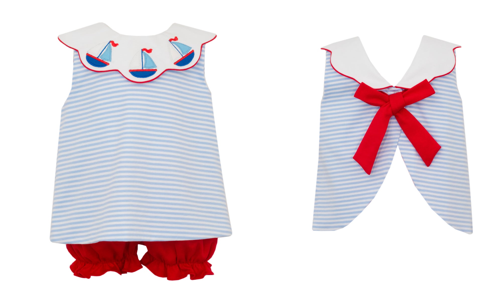 Sailboats Blue Knit Stripe Bloomer Set