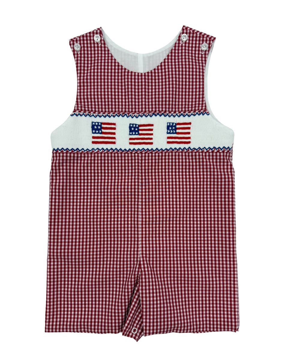 Red Windowpane Boy's Smocked Flag Short Jon Jon