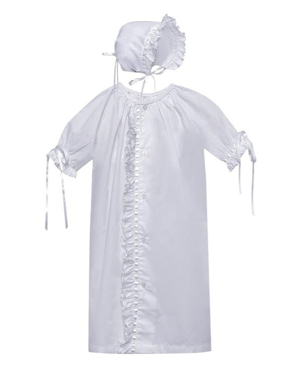 White Finn Daygown w/White Scallop Ruffle