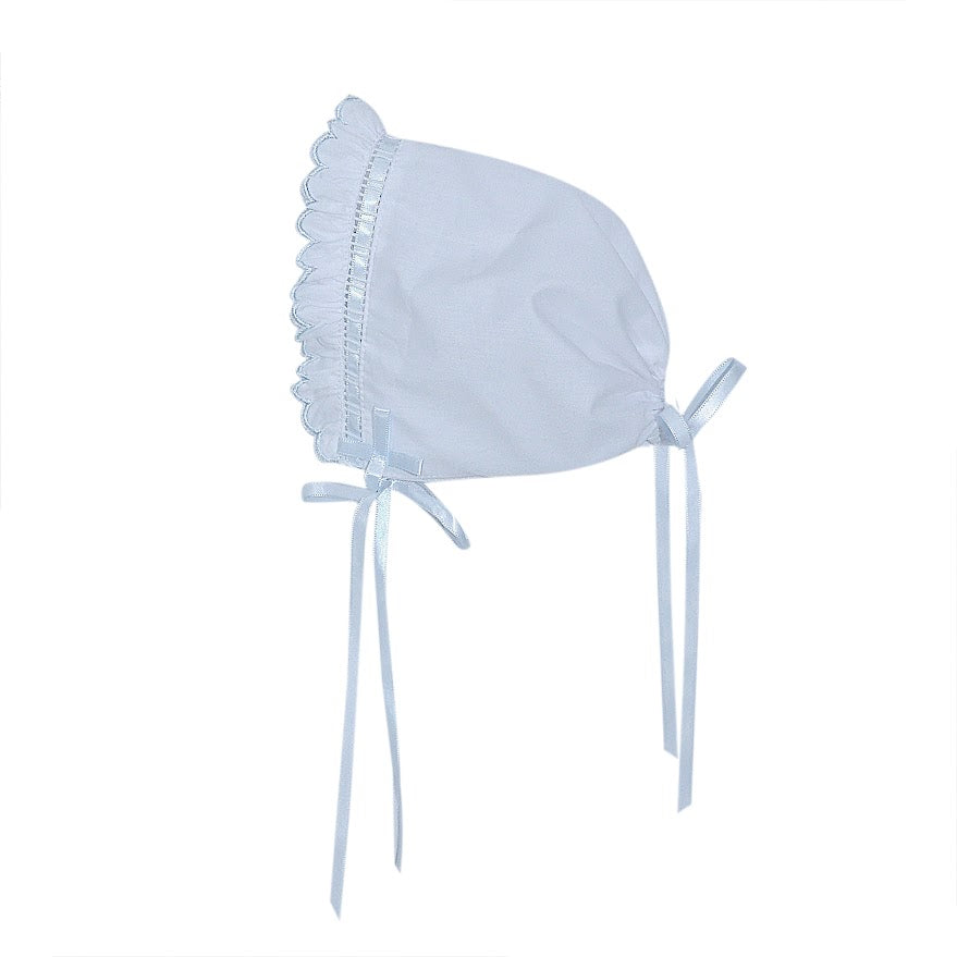 White Finn Daygown w/Blue Scallop Ruffle