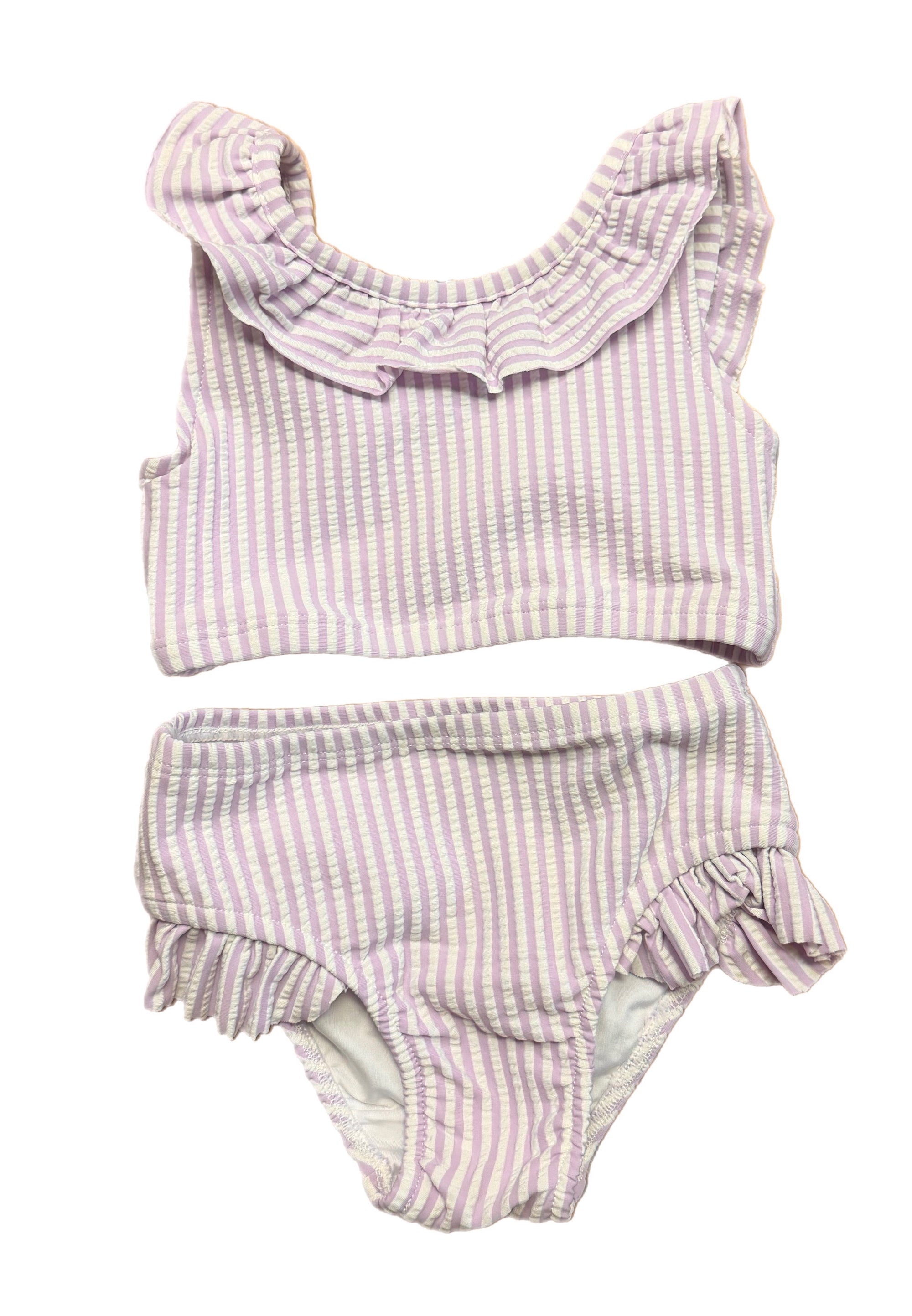 2 Piece Lavender Striped Ruffled Girl Swim Suit