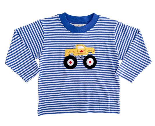 Blue & White Stripe Monster Truck L/S Tee