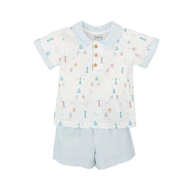 Sailboat and Lighthouse w/ Blue Striped Shorts Set