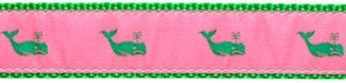 Kelly Whale on Pink, Green Cotton Web Belt w/ Leather Tabs