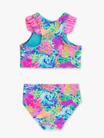 Neon Ocean Coral Racerback Flutter Tankini