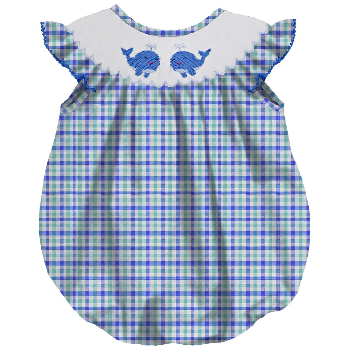Whales Smocked Plaid Seersucker Angel Wing Bubble