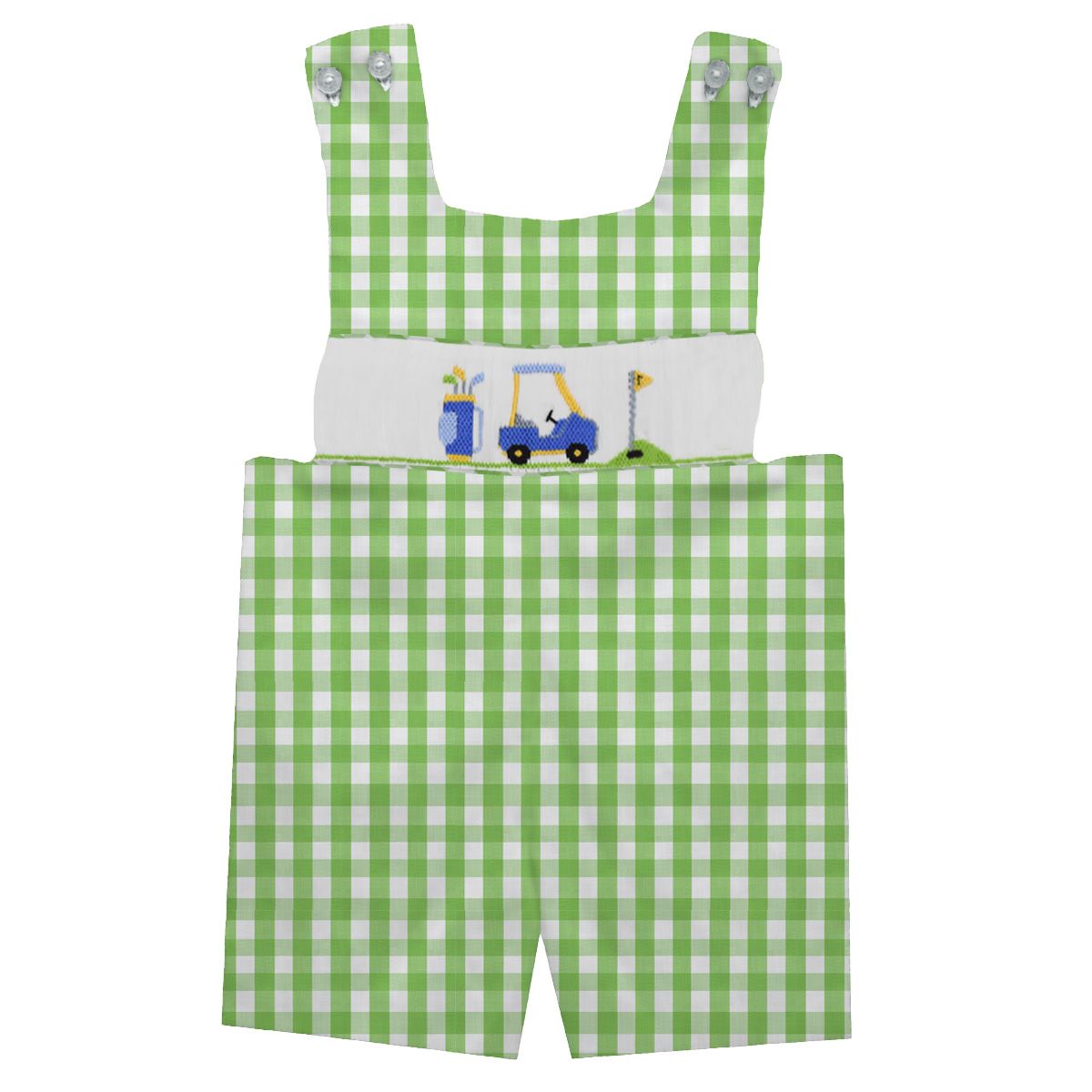 Golf Car Smocked Lime Green Big Check Jon Jon
