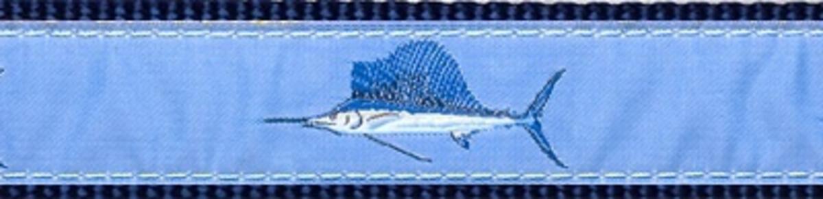 Lt. Blue Sailfish on Navy Cotton Web Belt w/ Leather Tabs