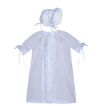 White Finn Daygown w/Blue Scallop Ruffle