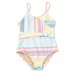 Surfer Stripe Ribbed Faux Wrap 1PC Swimsuit