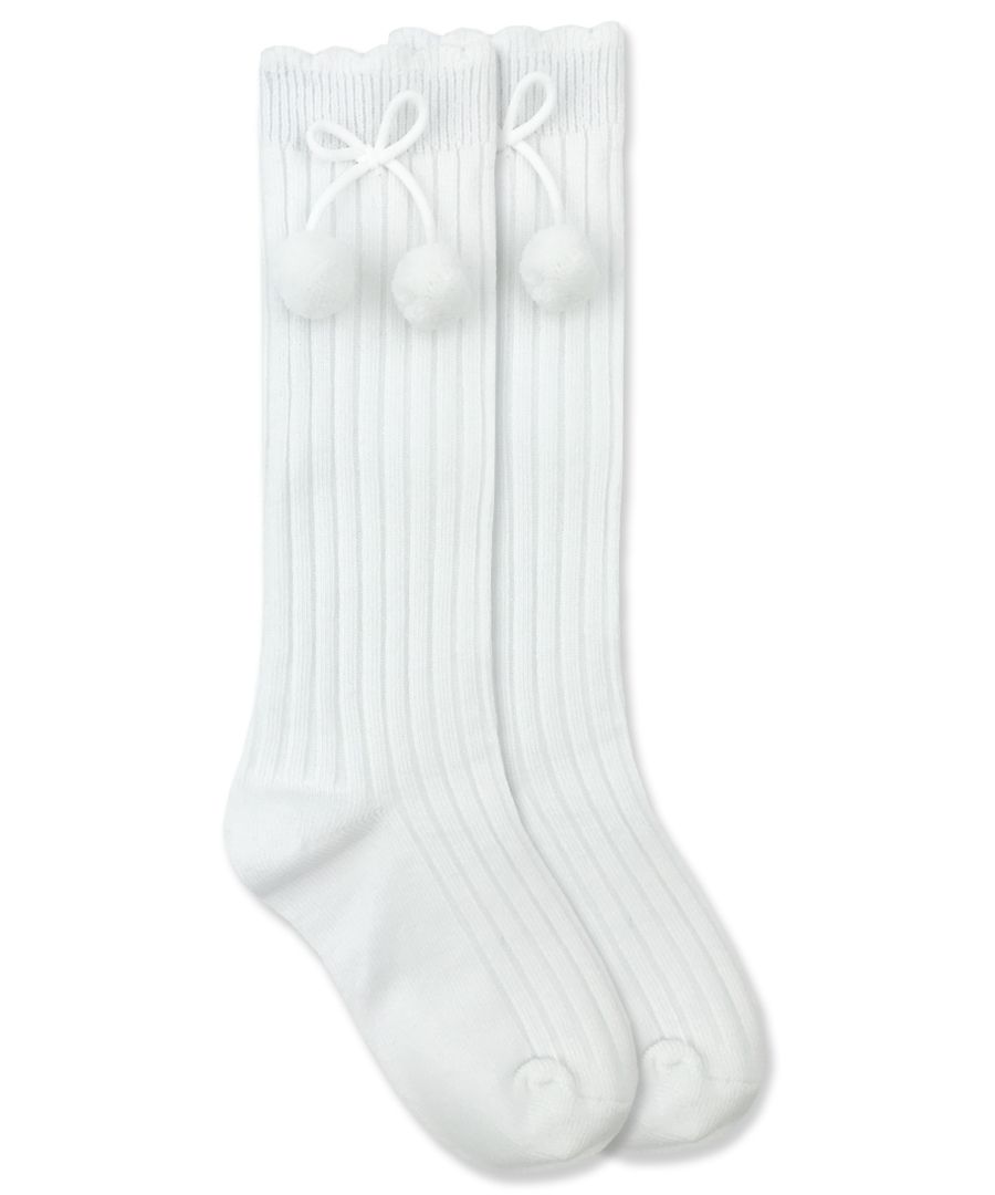 White Pom Pom Knee Sock