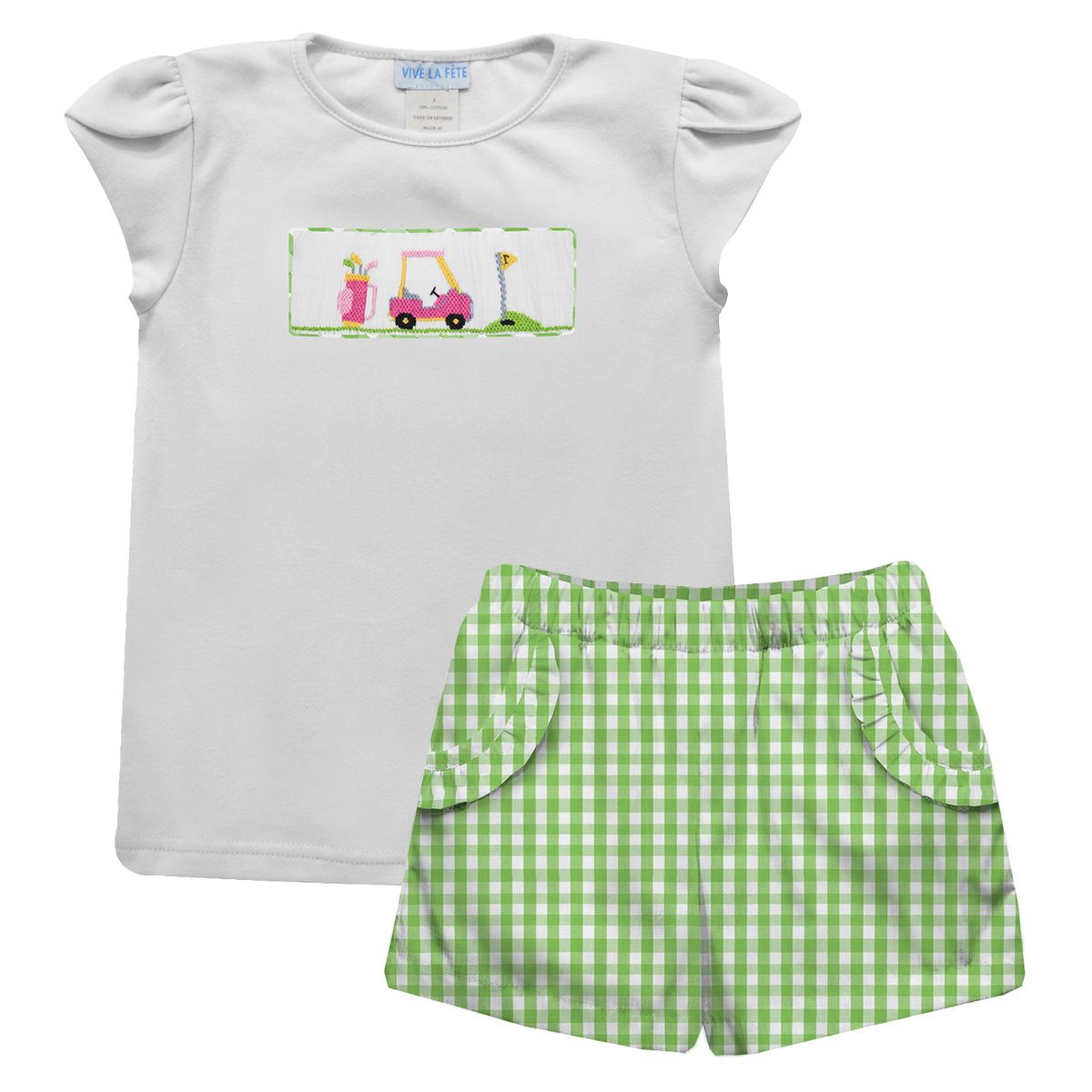 Golf Smocked White Blouse and Short Sets Girl