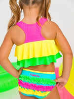 Neon Color Block Flounce Bikini 2-Piece Swimsuit, with Signature Rear Ruffles