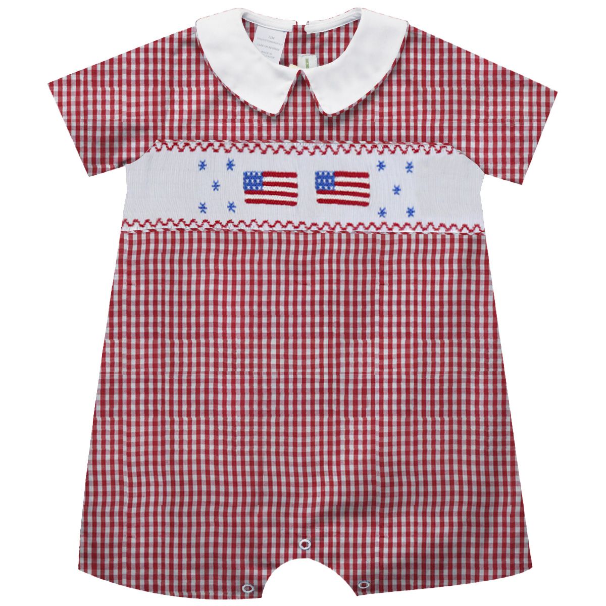 4th July Smocked Red Medium Check Boys Bubble