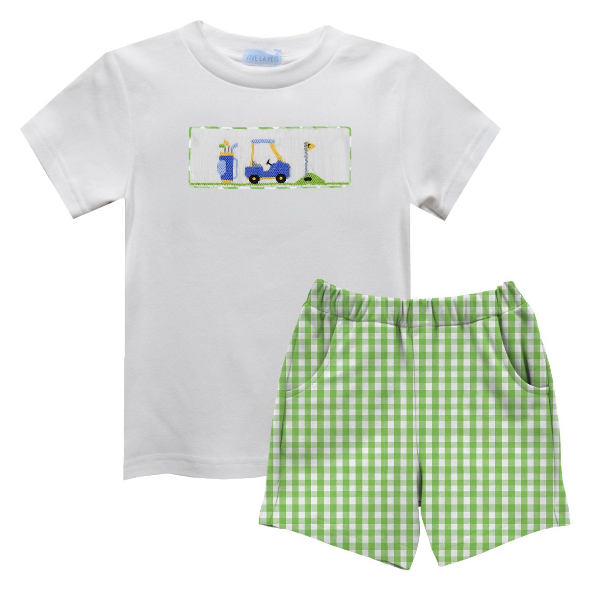 Golf Smocked WhiteTee and Short Boy Set