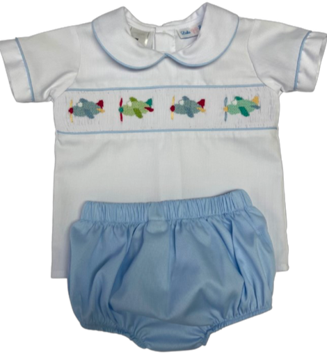 Airplane Smocked Boy Diaper Set