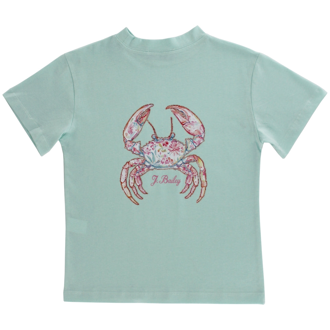 Crab on Seaglass Girls SS Logo Tee