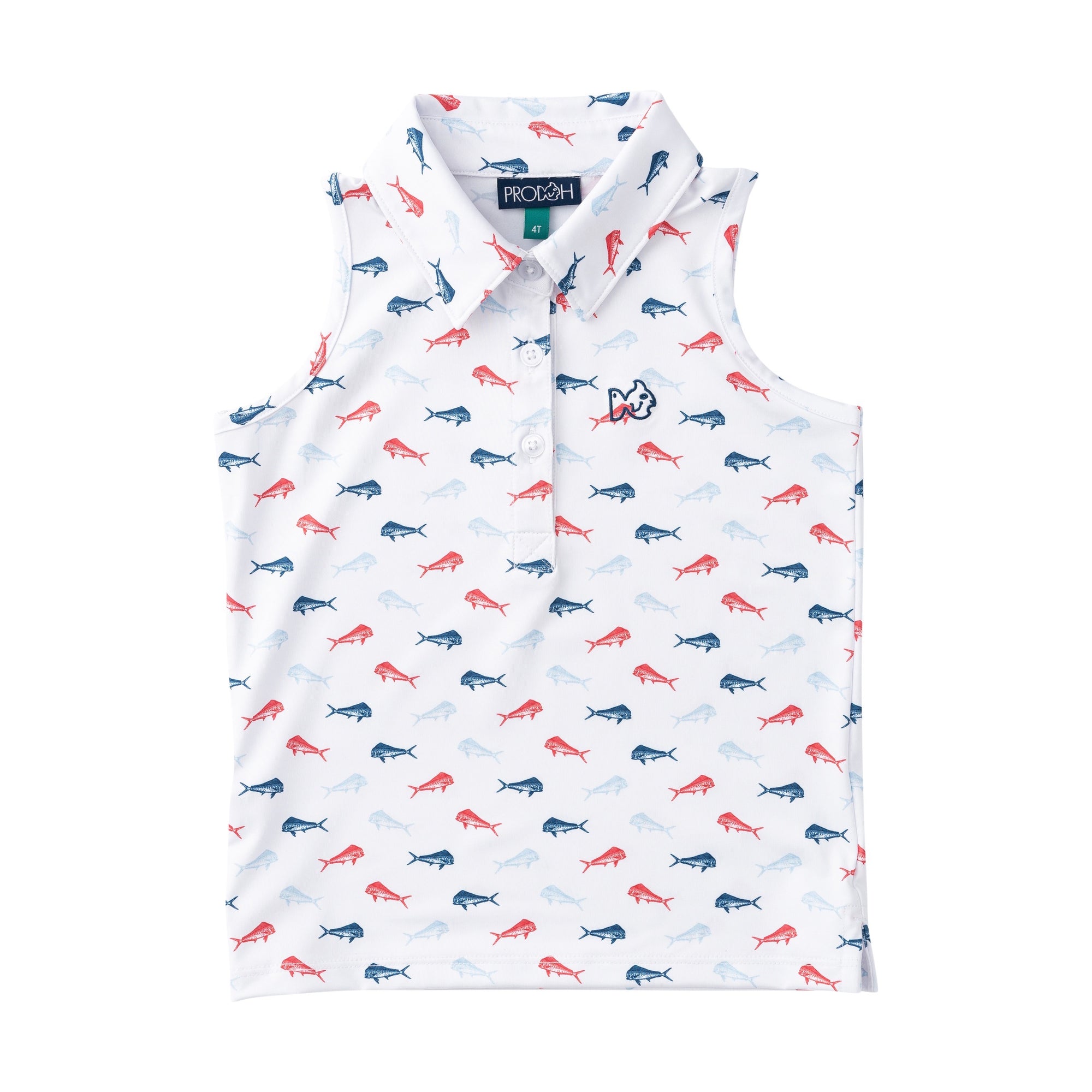 Americana Fish Print Sleeveless Pro Performance Polo