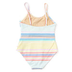 Surfer Stripe Ribbed Faux Wrap 1PC Swimsuit