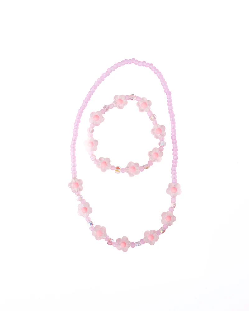 Pink Crystal Blooms Necklace & Bracelet 2Pc Set