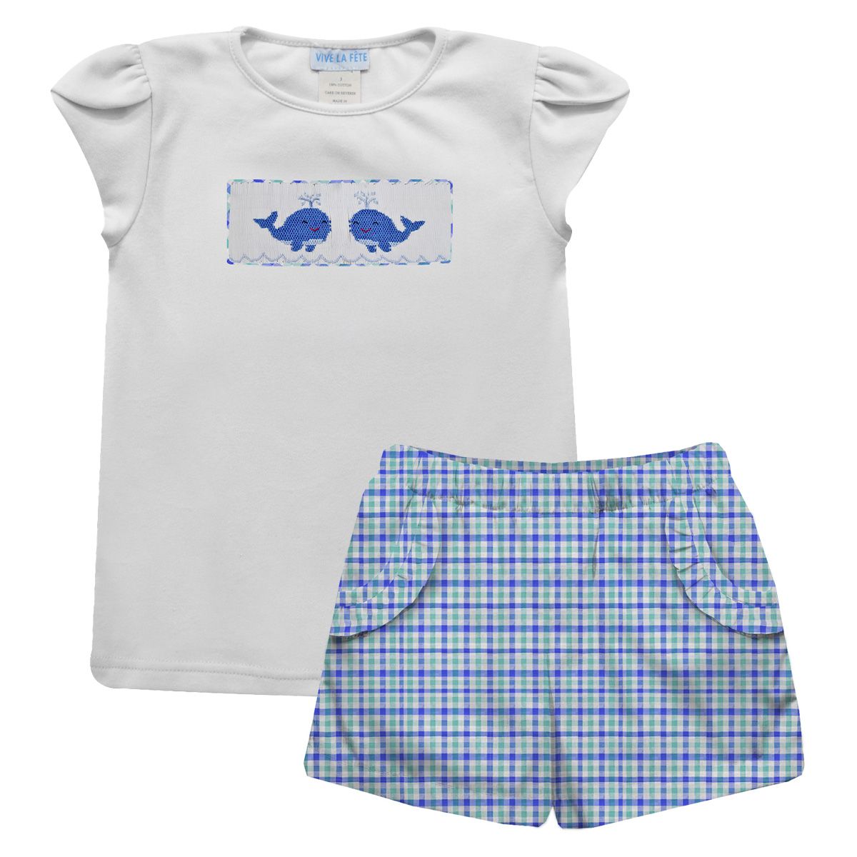 Whales Smocked White Blouse and Shorts Set Girl