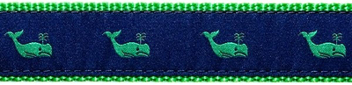 Green Whale on Navy, Green Cotton Web Belt w/ Leather Tabs