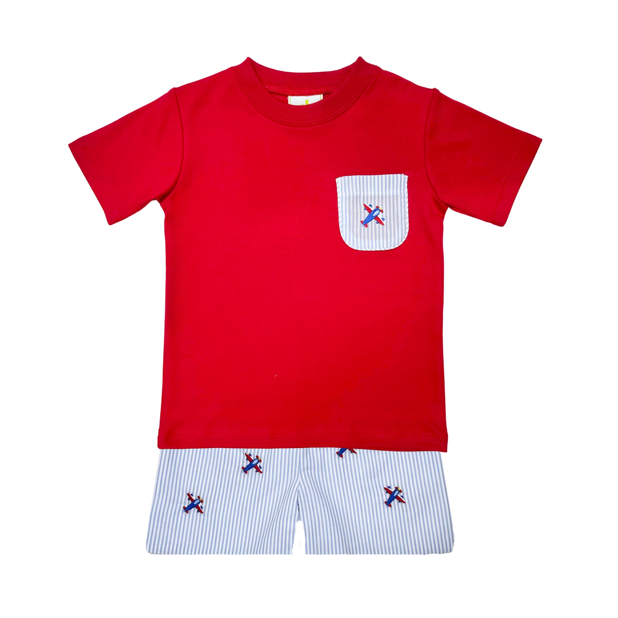 Airplane Jacob Red Knit Shirt and Airplane Blue Stripe Short Set