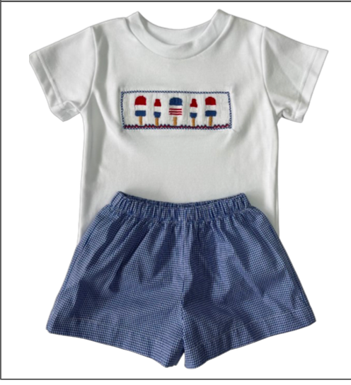 4th of July Lollipops Boy's Smocked Short Set