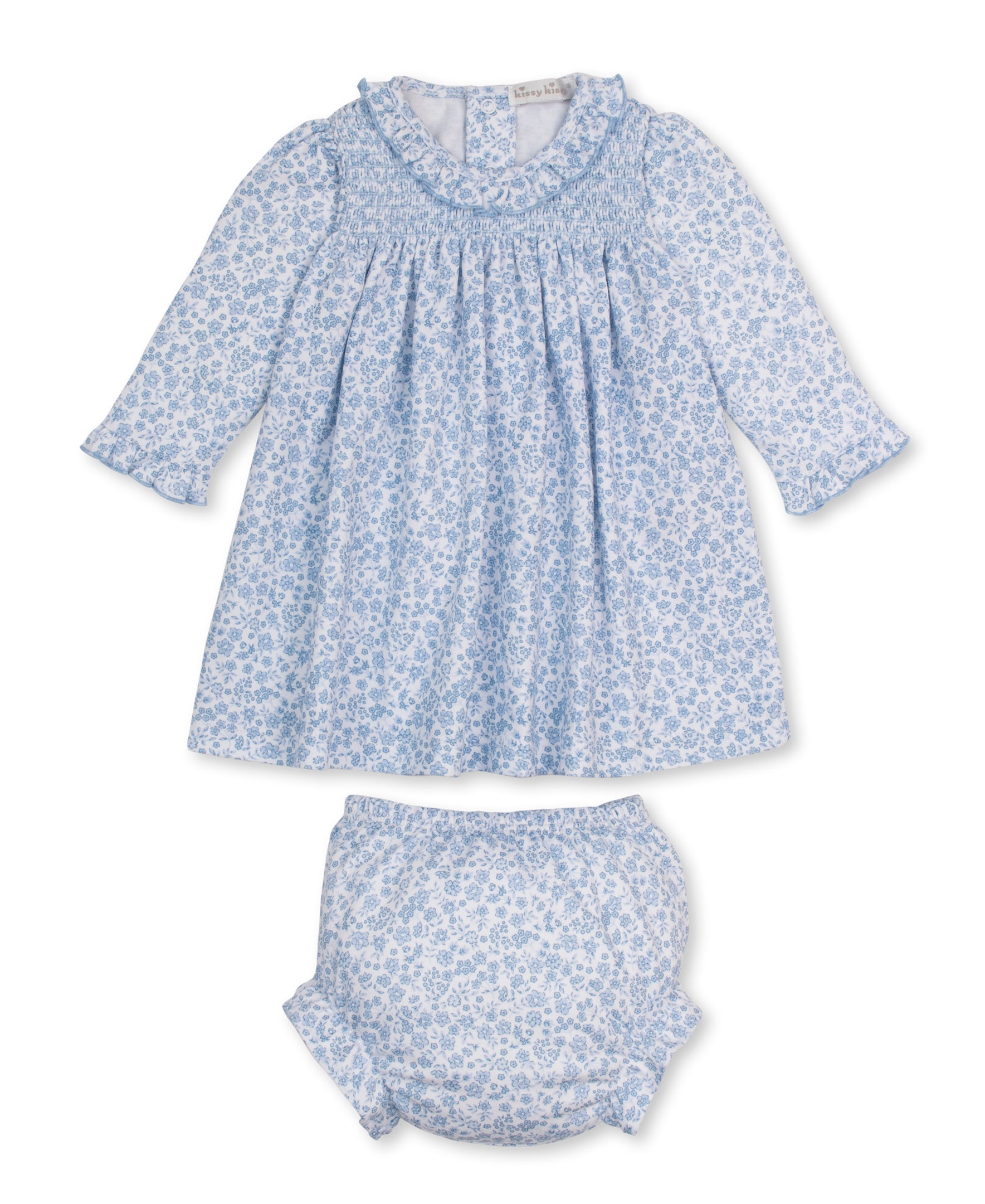 Fall Blooms Smocked Dress Set Lt Blue