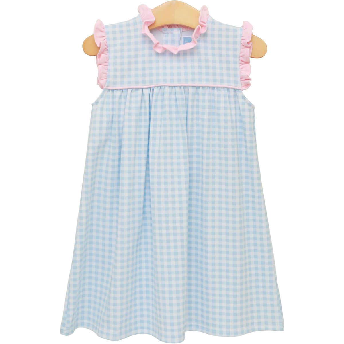 Meredith Dress Light Blue Gingham/Light Pink Ruffle
