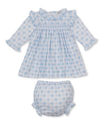 Blue Windowpane Bows Smocked Dress Set