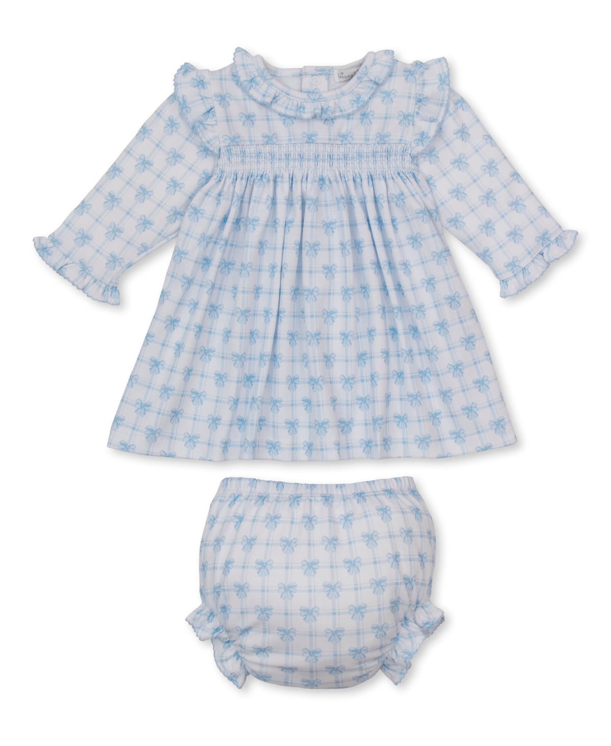 Blue Windowpane Bows Smocked Dress Set