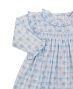 Blue Windowpane Bows Smocked Dress Set