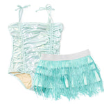 Mint Ombre 1PC Swimsuit & Fringe Skirt