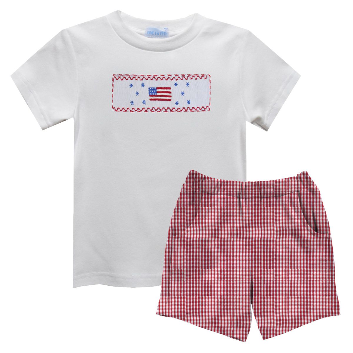 4th of July Smocked White Tee and Short Boy Set