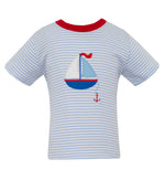 Sailboats Blue Knit Stripe Boy's Short Set