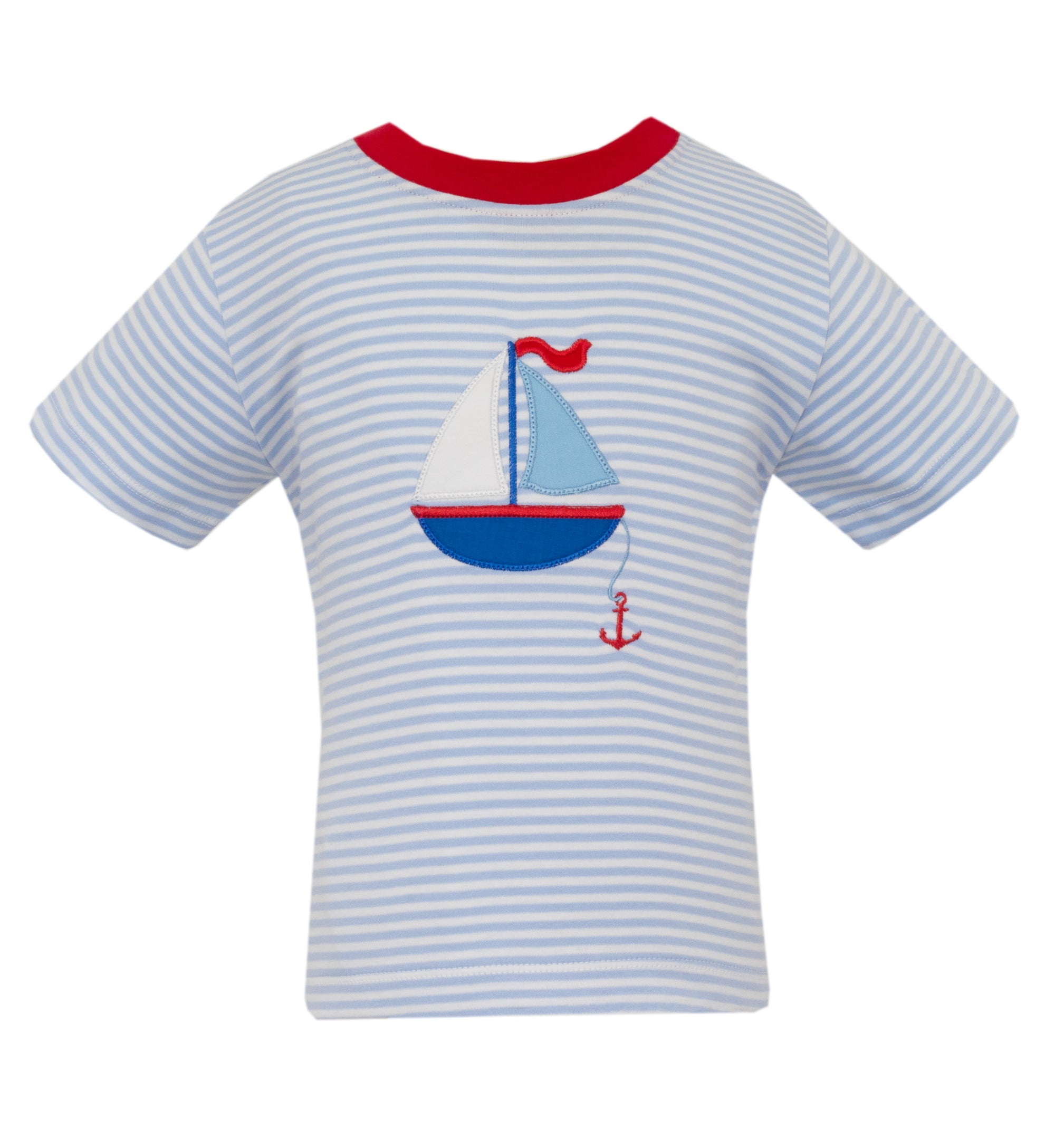 Sailboats Blue Knit Stripe Boy's Short Set