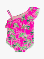 Neon Palm Paradise One Shoulder Ruffle One Piece