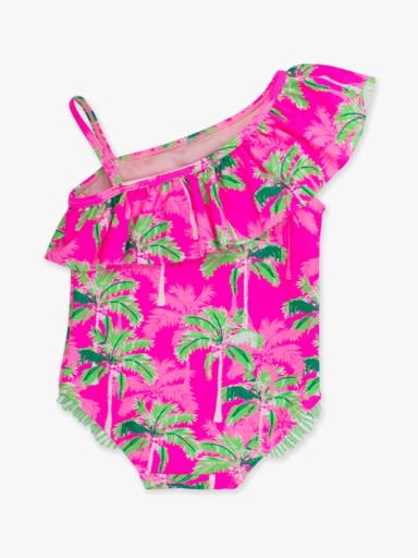 Neon Palm Paradise One Shoulder Ruffle One Piece