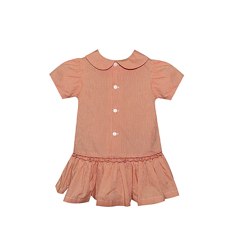 Tiger Orange/Purple Smocked Drop Waist Dress